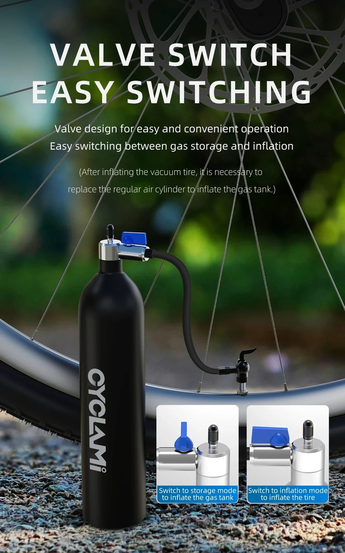 CYCLAMI 1.2L Aluminum Tire Booster – MTB & Road Bike Tubeless Inflator Air Bottle with Valve Cylinder