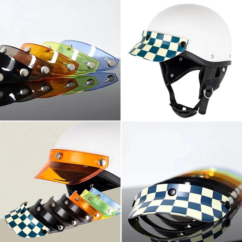 3 Snap-Button Universal Helmet Visor – Windproof Flip Shield for Open Face Motorcycles