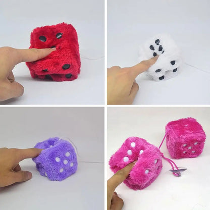 Long Hair Hot Stamping Dot Dice Plush Toy Cube – Anime Car Ornament & Decoration Pendant Accessory