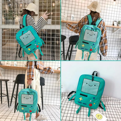 14-Inch Cute Cartoon Adventure Time Backpack — Green Anime School Bag, Lightweight & Breathable Travel Bag