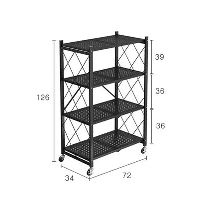 Foldable Large Iron Frame Storage Shelves – Installation-Free Standing Metal Shelving Unit for Kitchen