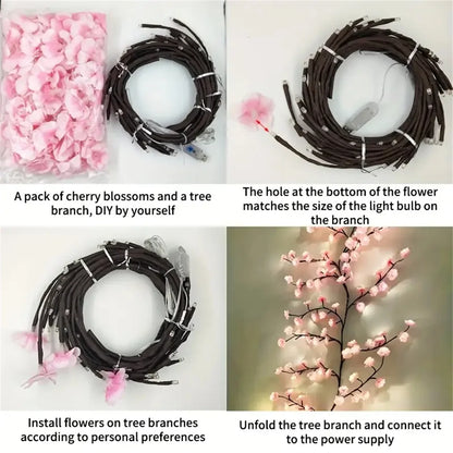72/96 LED USB Cherry Blossom String Lights – 8-Mode DIY Flower Lights for Parties & Weddings