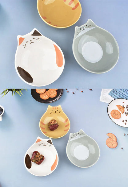 Cartoon Cat Face Ceramic Bowl — Cat-Shaped Salad, Dessert, and Rice Bowl for Kids, Home Kitchen Tableware