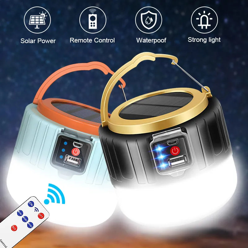 Solar LED Camping Light - Waterproof, Rechargeable Tent Lamp, Portable Lantern for Emergencies, Market, and Energy Saving Bulb