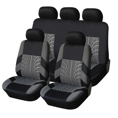 Tire Track Pattern Universal Car Seat Covers – Cloth Automotive Interior Protectors for Car, SUV & Van with Airbag Compatible Design