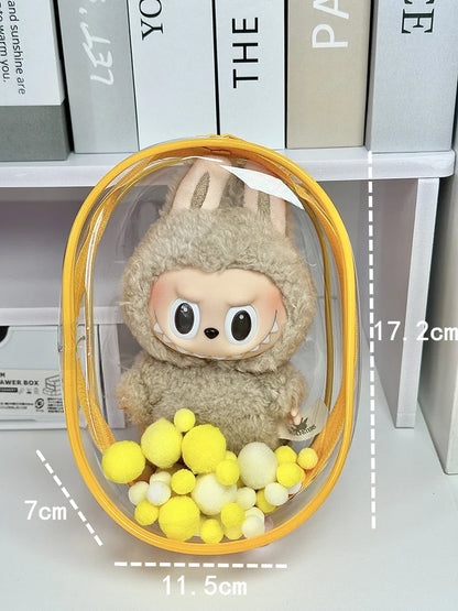 V1 V2 Labubu Protective Cover - 17cm Cotton Doll Sitting Bag, Transparent Dustproof Plush Doll Storage