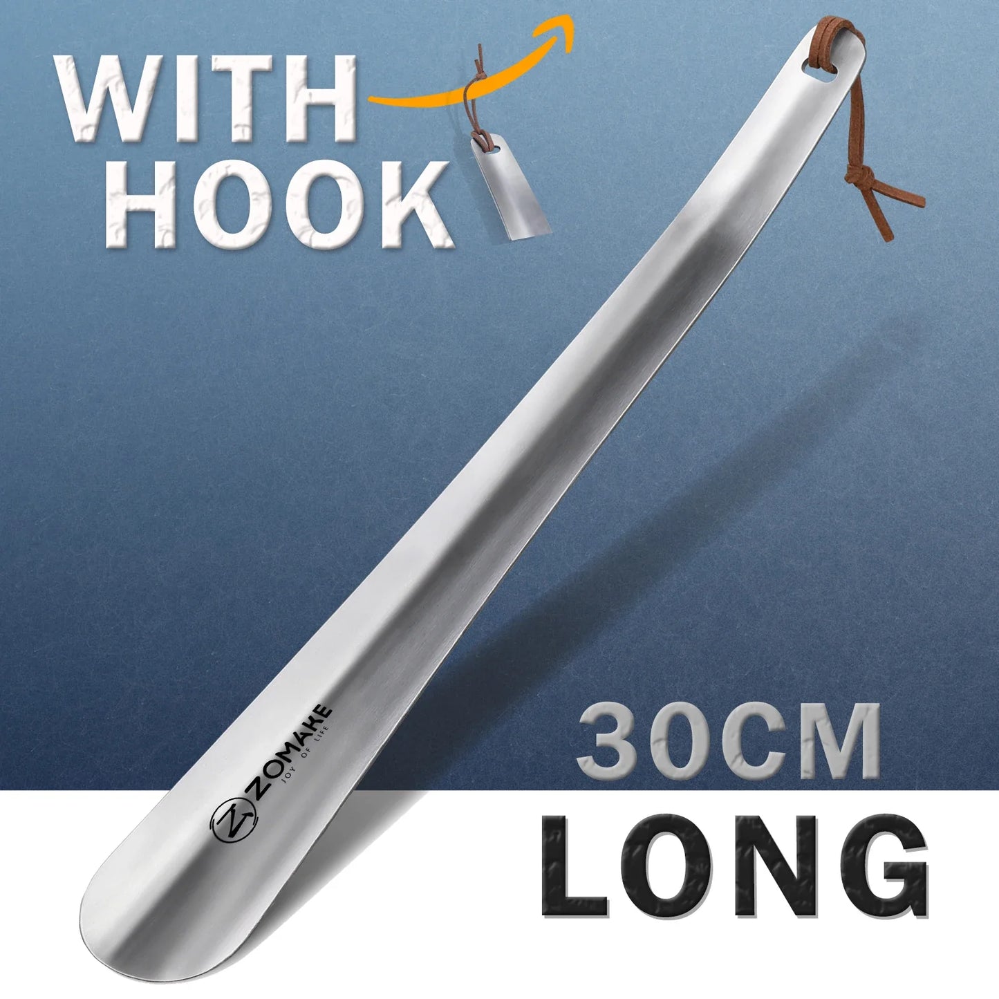 11.8 Inch Metal Shoehorn – Long Handle Stainless Steel Shoe Lifter for Seniors, Men, Women & Kids