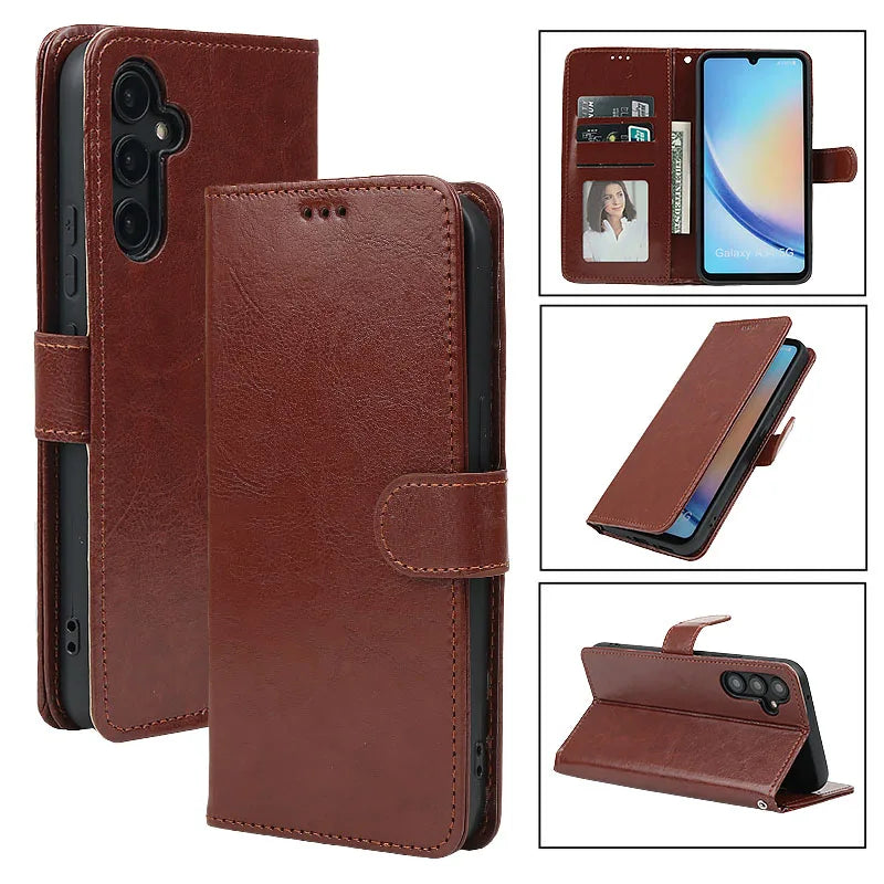 Samsung Galaxy A17–A07–A06–A05–A05S–A04E–A04–A04S–A16–A15–A25–A35–A55–A54–A34–A24–A02 Case - Flip Leather Wallet Cover with Card Slot