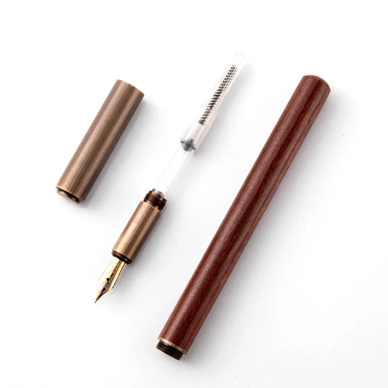 Luxury Retro Wood and Bronze Fountain Pen - 0.5mm Calligraphy Ink Pen for Business, Art, and School, Ideal Student Stationery Gift