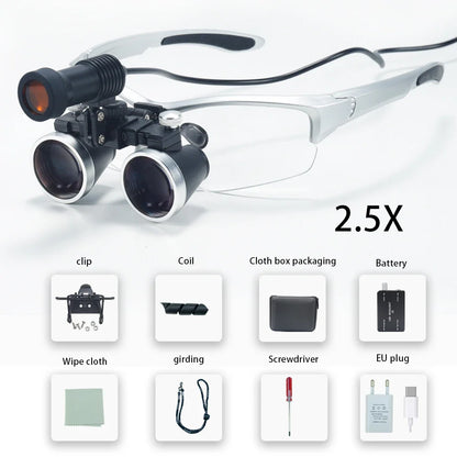 Dental Loupes 2.5X/3.5X Magnification – Binocular Magnifier with 5W Headlight & Cloth Packaging for Medical & Lab Use