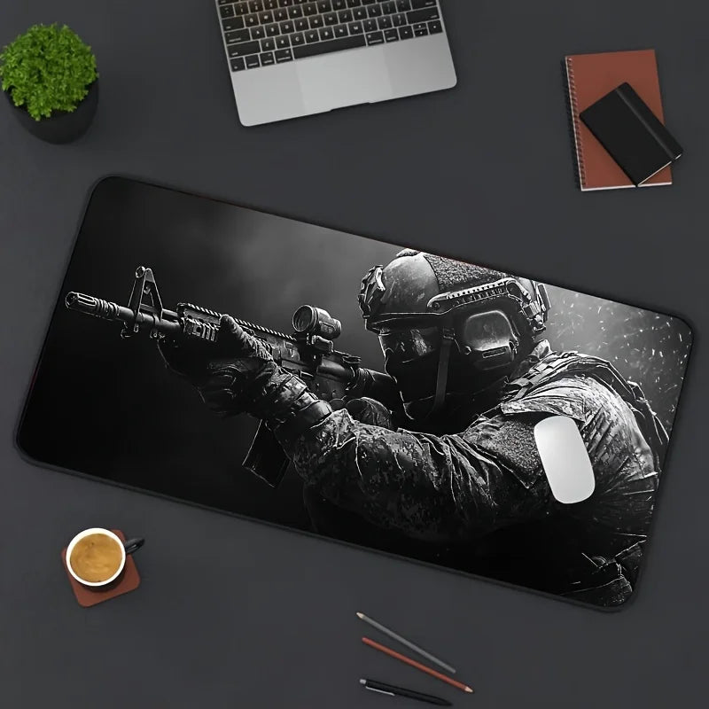 XXL Tactical Soldier Mouse Pad — Large Non-Slip Gaming Desk Pad with Stitched Edges