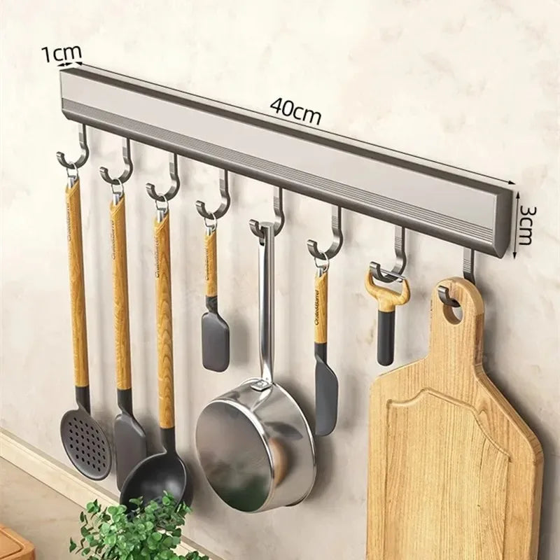 Wall Mounted Punch-Free Hooks Rack – Multi-Purpose Kitchen & Bathroom Utensil, Towel, Robe, and Coat Holder