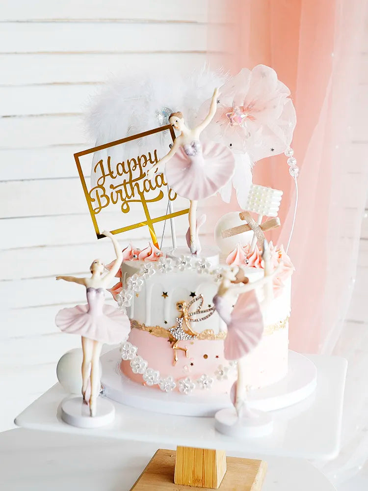 Ballerina Girl Cake Decoration - Pink White Hairball Balloon Cake Toppers for Wedding Birthday Party Decor - Kids' Favor for Baking