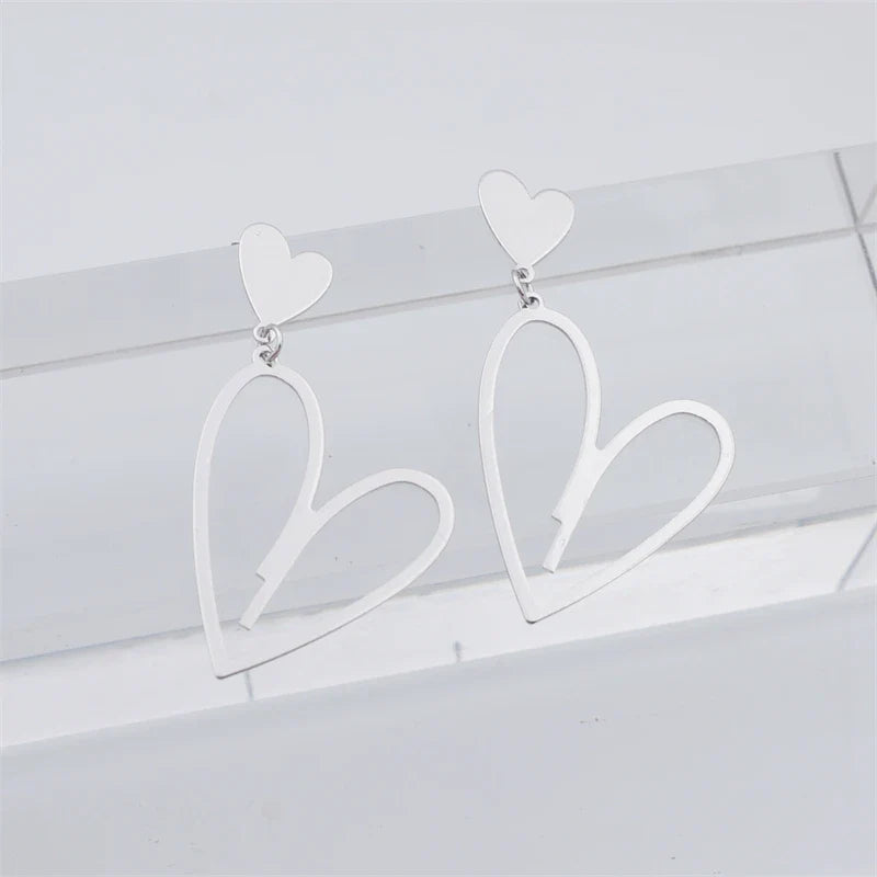 2024 Trendy Heart Dangle Earrings — Double-Layer Love Pendants for Women, Bohemian Hanging Ear Jewelry