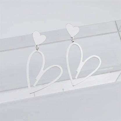 2024 Trendy Heart Dangle Earrings — Double-Layer Love Pendants for Women, Bohemian Hanging Ear Jewelry