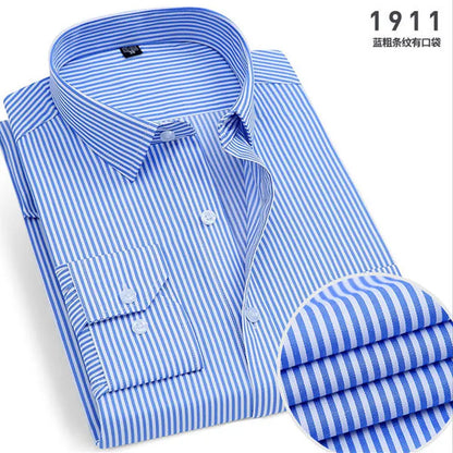 Men's Striped Long Sleeve Shirt - Slim Fit Wrinkle-Resistant Business Casual Shirt for Spring