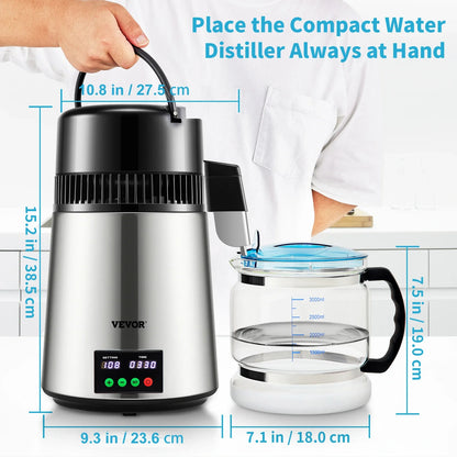 SucceBuy 4L Water Distiller – Home Purifier with 1L/H Distilling Speed & Touch Screen