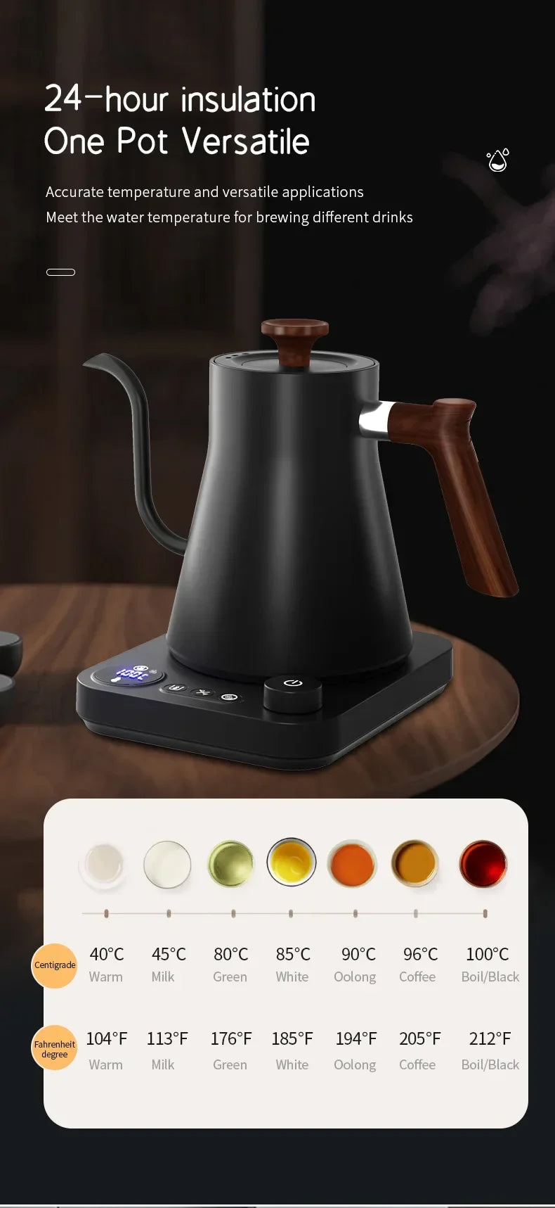 900ml Smart Electric Kettle — Constant Temperature Gooseneck Pot for Hand-Brewed Coffee & Milk Powder