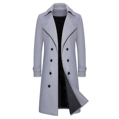 Unisex Long Wool Coat – Elegant Double-Breasted Slim Windbreaker Jacket for Autumn Daily Fashion