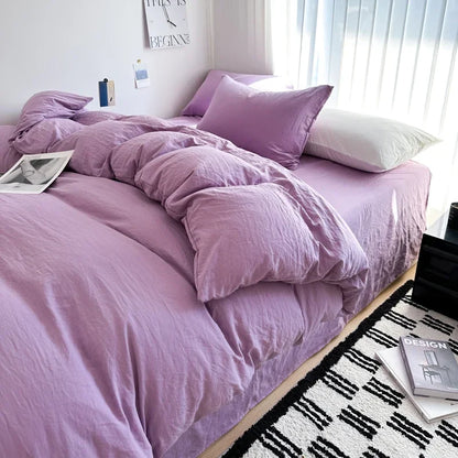 Solid Cotton Bed Linen Set – Bedding with Sheet, Duvet Cover & Pillowcases, Single to King/Queen/Twin Size