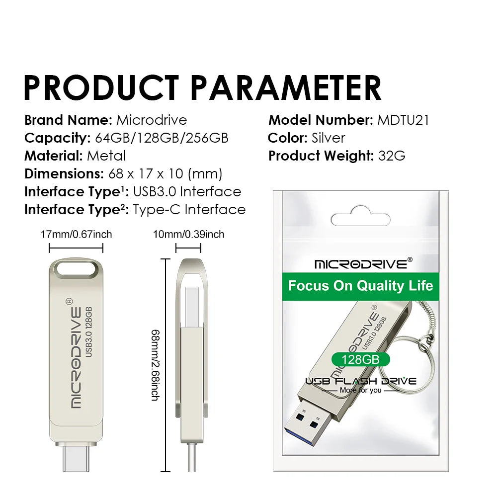 Type-C USB 3.0 Flash Drive – 64GB to 128GB Pen Drive for Phone & PC, Ideal Gift