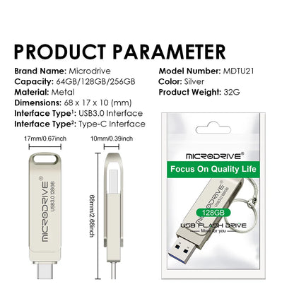 Type-C USB 3.0 Flash Drive – 64GB to 128GB Pen Drive for Phone & PC, Ideal Gift