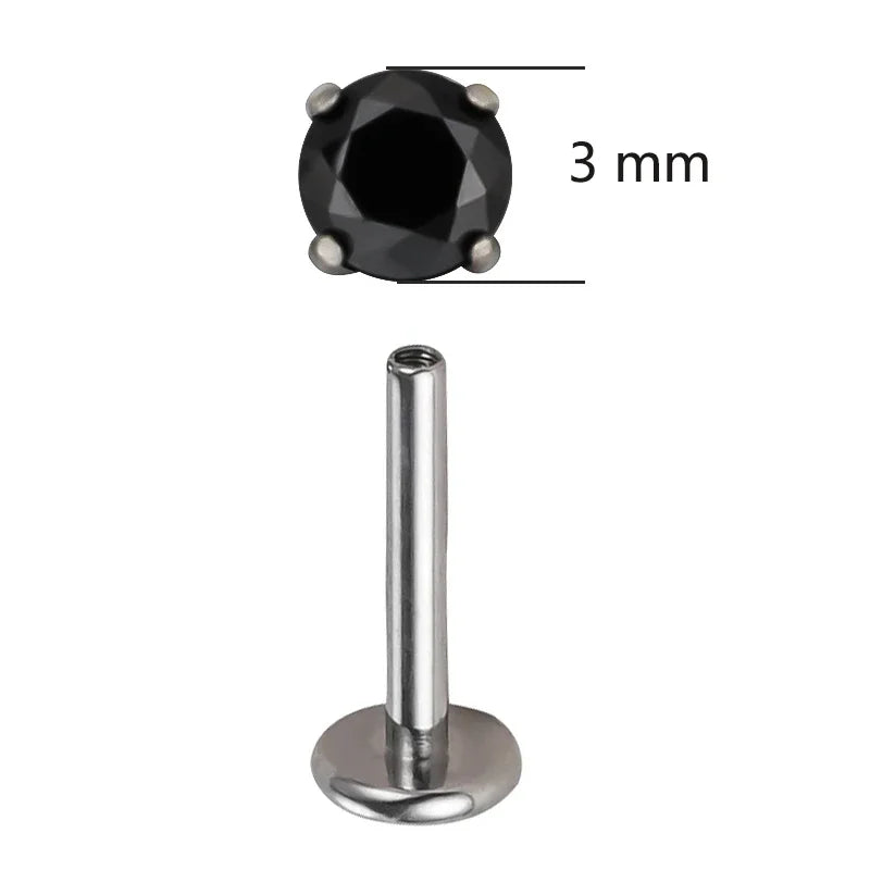 ASTM F136 Titanium CZ Labret Stud Earrings for Ear, Lip & Nose Piercings