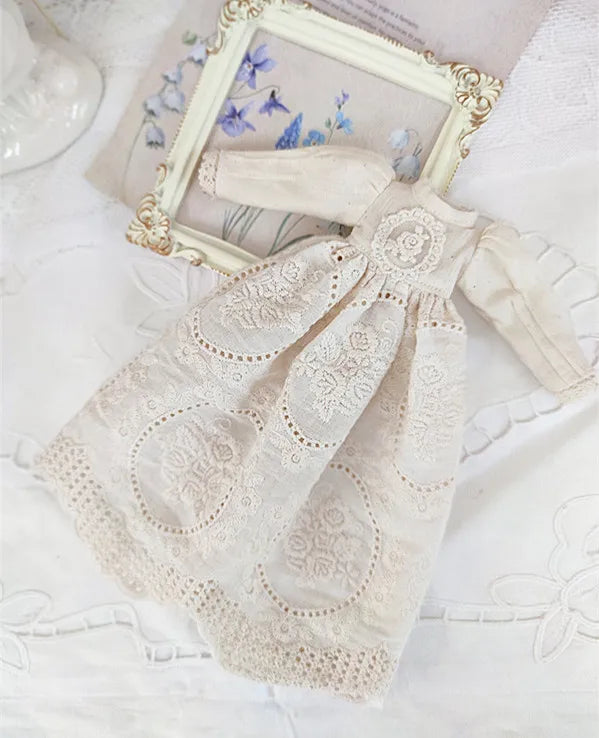 Blythe Doll Clothes – Wine Red & White Princess Dress with Lace for YMY, Licca, Azone OB24/OB27 Dolls