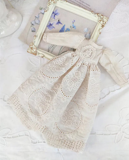 Blythe Doll Clothes – Wine Red & White Princess Dress with Lace for YMY, Licca, Azone OB24/OB27 Dolls