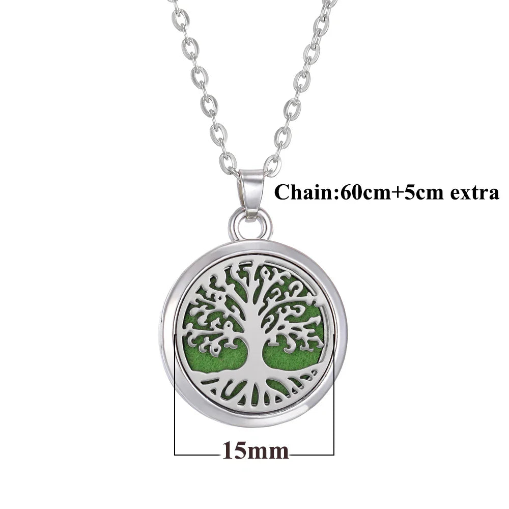 Tree of Life Aromatherapy Necklace – Stainless Steel Essential Oil Diffuser Locket Pendant