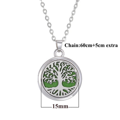 Tree of Life Aromatherapy Necklace – Stainless Steel Essential Oil Diffuser Locket Pendant