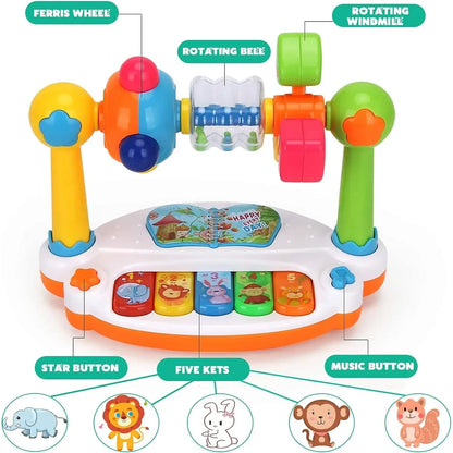 Baby Piano Toy for Toddlers - Rotating Musical Keyboard with Lights & Sounds, Early Learning Educational Toy Gift