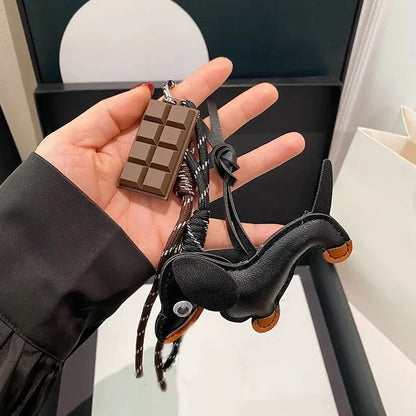 Leather Dachshund Bag Pendant - Creative Dog Keychain & Car Keyring Charm Gift