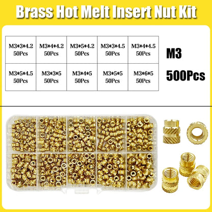Brass Threaded Insert Nut Kit M2–M8 – Heat Set Knurled Copper Nuts for 3D Printing & Plastic Injection