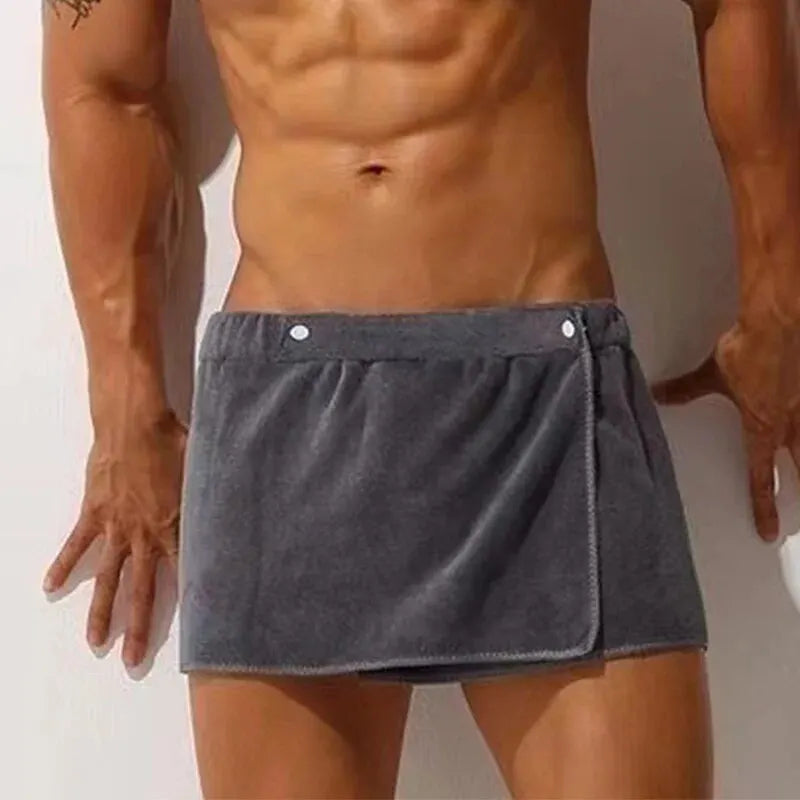CLEVER-MENMODE Sexy Microfiber Pajamas - Nightwear Short Towel Pants with Side Split Bathrobe Culottes - Soft and Thick Sleep Bottoms