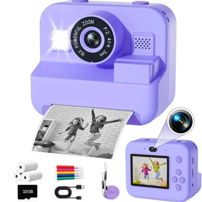 Children's Mini Digital Camera – Thermal Printing, Image Stabilization & 32GB Card Included