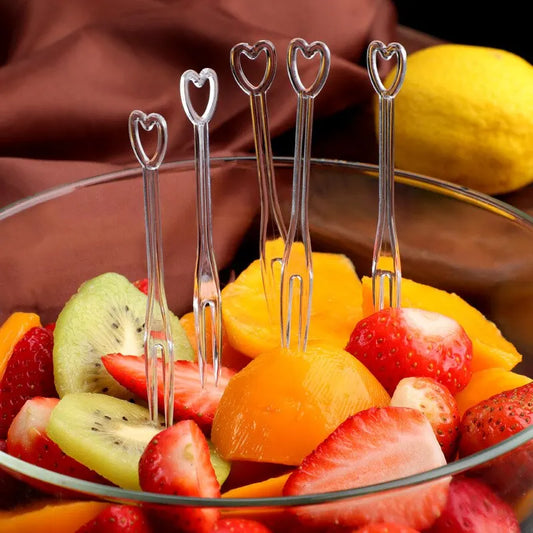 100pcs Disposable Transparent Packaging for Household Plastic Fruit Skewers with Small Forks