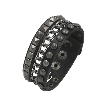 2024 Punk Cool Adjustable PU Bracelet for Men & Women – Vintage Gothic, Hip Hop, Rock, Kpop Dancer Jewelry Accessories