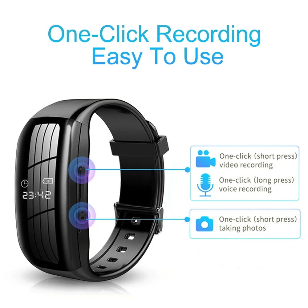 8-256GB Video Mini Camera Watch – Audio Voice Recorder Wristband with USB Flash Drive & Noise Reduction