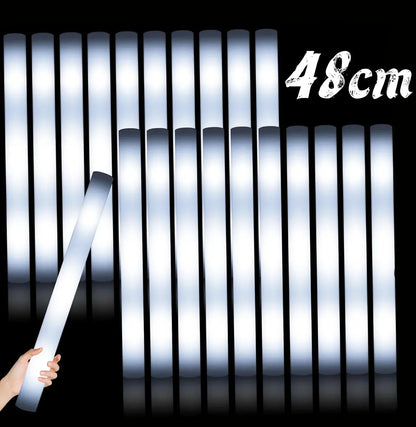 10/20PCS White LED Foam Sticks – 48cm Light-Up Glow Batons with 3 Flashing Modes for Party & Glow-in-the-Dark Events