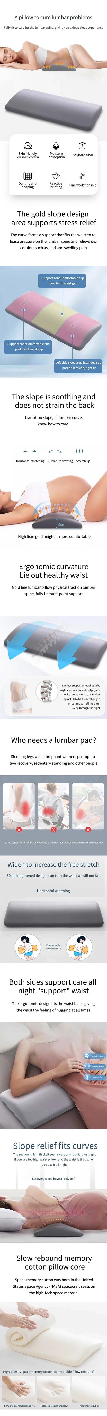 Memory Foam Lumbar Support Pillow — Back & Waist Cushion for Sleeping, Lower Back Pain Relief