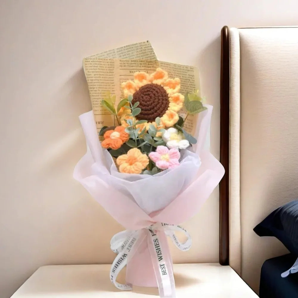 Handmade Artificial Flower Crochet Bouquet – Sunflower & Daisy Eternal Flowers, Anniversary, Mother’s Day & Birthday Gift