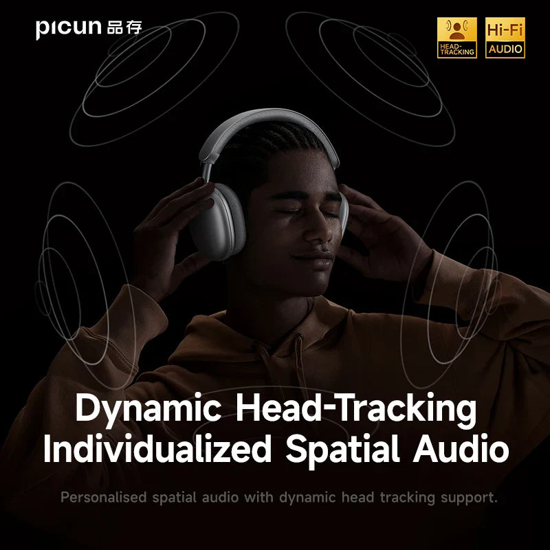Picun F8 Pro ANC Wireless Headphones — Head Tracking 3D Audio, HIFI Bluetooth, ENC Mic, Low-Latency with App