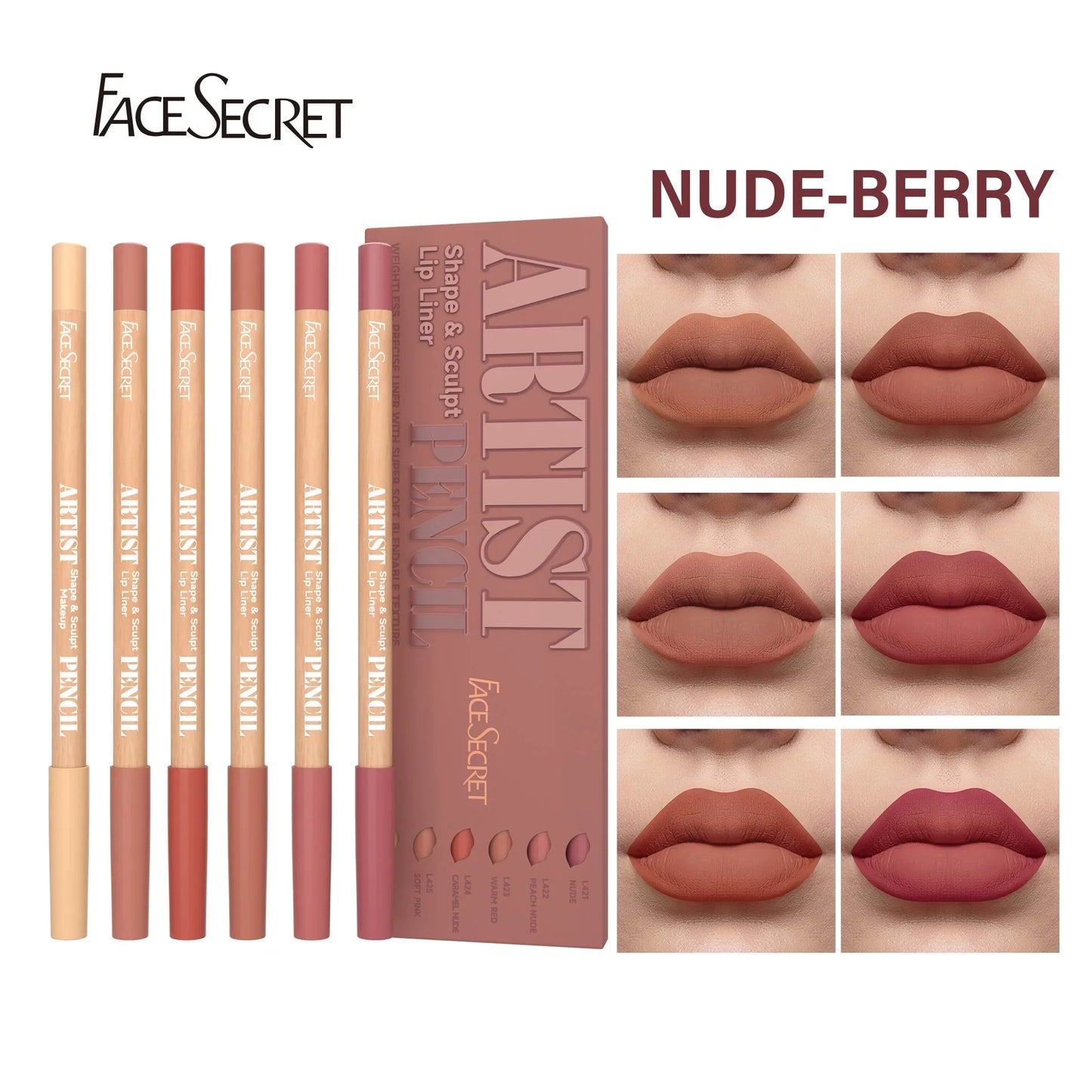 Face Secret Artist Shape Sculpt Matte Lip Liner Pencil Set – Weightless, Precise & Soft Blendable Texture