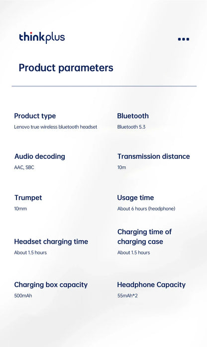 Lenovo XT80 Sports Wireless Earphones — TWS Bluetooth 5.3, HiFi Stereo, LED Power Display, Built-in Mic Headphones