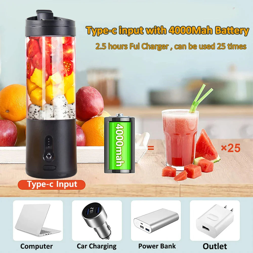 Mini Portable Electric Fruit Juicer Blender: Rechargeable Smoothie Maker - Multifunctional Bottle Mixer for Fresh Orange Juice and Smoothies