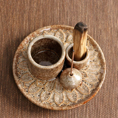 Ceramic Palo Santo Sticks Holder – 4 in 1 Incense Burner, Sage Holder & Ash Catcher Tray for Meditation & Yoga Room