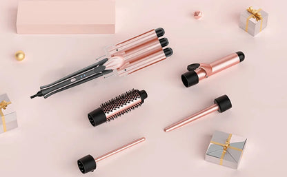 5 in 1 Hair Curler Wand Set with Curling Brush – 0.35” to 1.25” Curling Iron, Heat Resistant Glove & Hair Clips