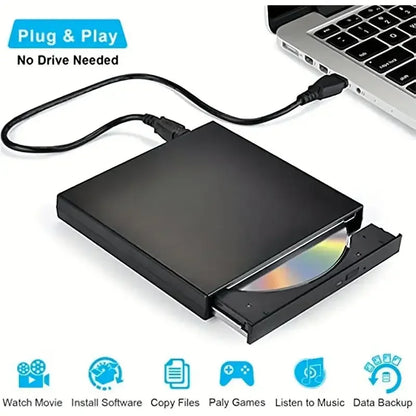 USB 3.0 Type-C External CD/DVD Drive – Slim USB 2.0 CD-RW/DVD-ROM Player for Laptops & Desktop PCs