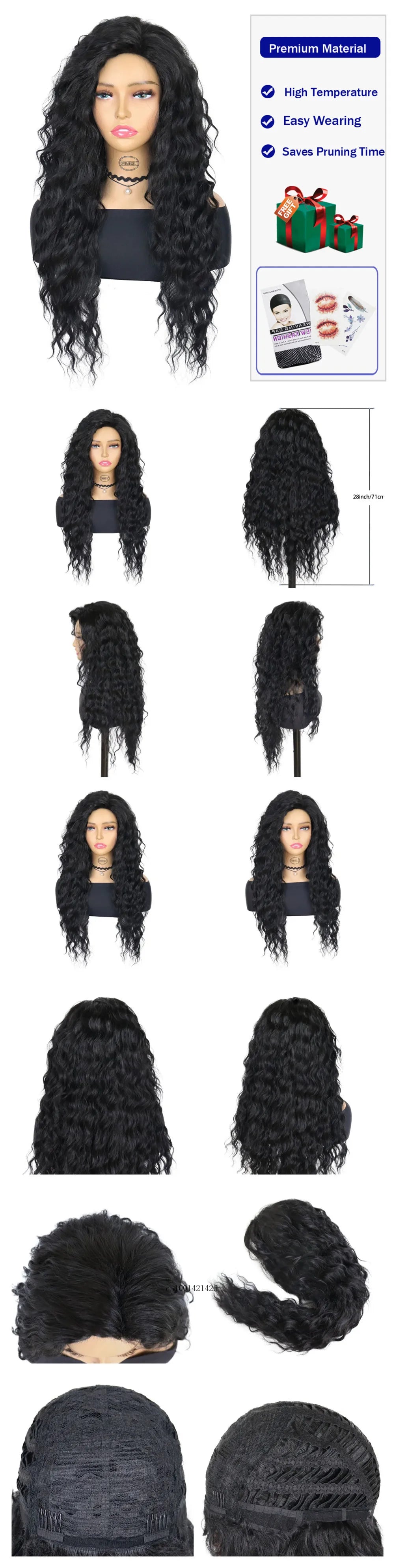 Ash Blonde Synthetic Wig – 26" Long Curly Ombre Hair, Fluffy Wave Wig for Women, Costume & Party Wig